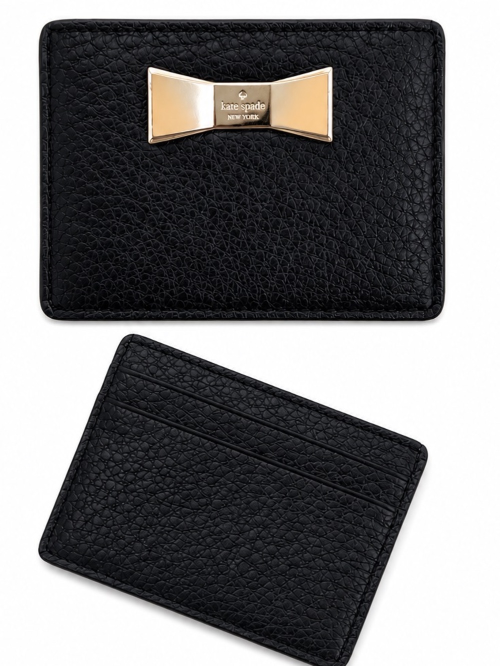 kate spade black card holder with gold bow plaque